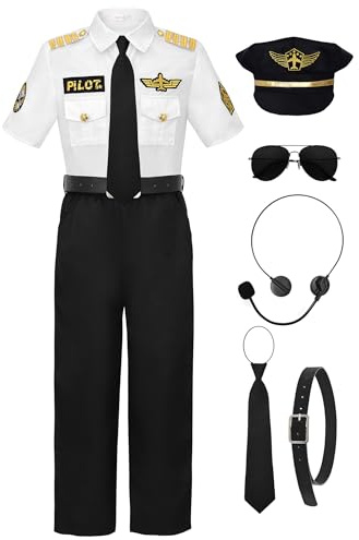 ReliBeauty Costume de Pilote pour enfants avec Accessoires, Déguisement de Capitaine de Ligne, Journée de Carrière,120