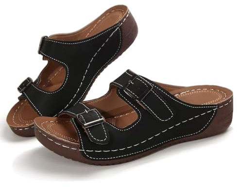 Dernolsea Ladies Orthopedic Arch Support Mule Sandals Plain Black Size 4