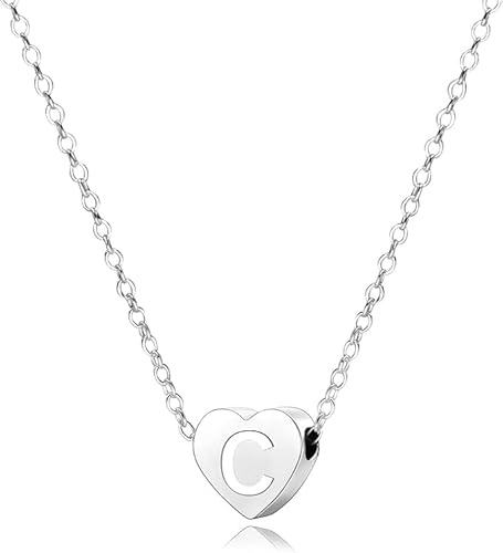 Collar de Plata S925 Letra Inicial en Mayúscula en Forma de Corazón Colgante Collares para Mujeres, Niñas, Señoras, para Mamá, Hermana, Amigas, Navidad, Cumpleaños, Graduación, Collares Pequeños
