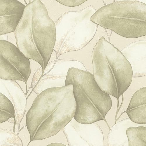 Rasch Opulenza Leaf Trail Textured Vinyl Modern Stunning Wallpaper Soft Grey Perfect for Feature Walls Bedrooms Lounges Hallways Sage 659870