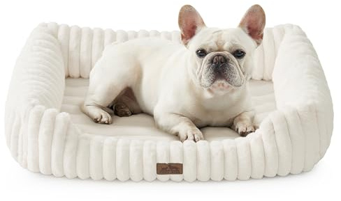COZY KISS Panier Orthopédique pour Chien, Canapé Lavable en Fausse Fourrure pour Animaux, Surface Douce et Fond Anti-Dérapant, Lit d'Intérieur pour Moyen & Petit Chien, 76x58x18cm, Beige
