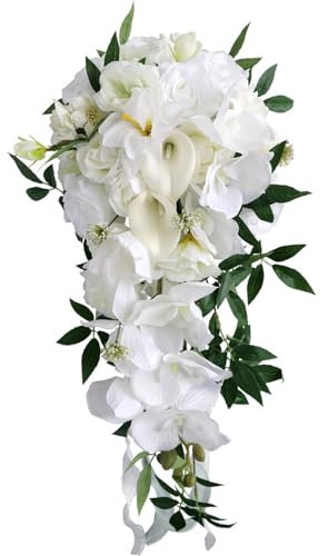 Fouriding Bouquet de Mariage Forme de Goutte d'eau Mariée,Artificiels Bouquets pour la Mariée pour Cérémonie Anniversaire Fête de Mariage Douche Fleurs de Mariage (Blanc)