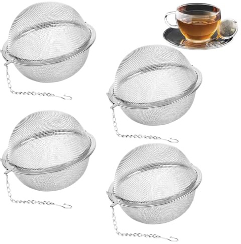 4 Piezas Bolas Infusor Bolas de Infusor de Colador de Té, Coladores de Té de Acero Inoxidable, Ø 4,5 cm, con Gancho de Cadena Extendido y Malla Extrafina, Colador de Té para Té Suelto