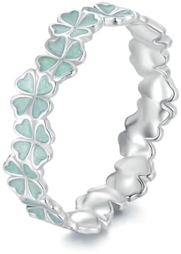Anillo de Trébol Plata 925 para Mujer - Diseño con Esmalte Verde, Apilable, Hipoaalergénico, Anillo de Promesa, Regalo para Hija, Nieta o Pareja, Talla 9