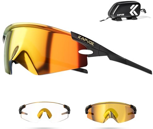 KAPVOE K410 Occhiali da Ciclismo Fotocromatici Unisex, Montatura TR90, Lenti UV400, Astine Regolabili, Include Borsa per Bicicletta, Occhiali Sportivi per MTB e Attività Outdoor