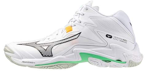 Mizuno Wave Lightning Z8 Mid, Scarpe da Pallavolo Professionali, White/Black/Frozen Emerald (Sistema Taglie Calzature EU, Adulto, Numero, Media, 42.5)