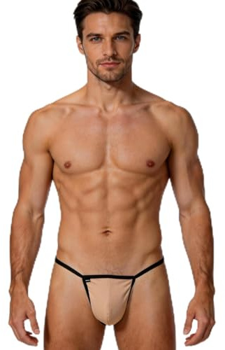 ARKELL Tanga Hombre de algodón Beige con la Parte Trasera de Hilo Masculino Estilo Moderno - Fabricado en Europa