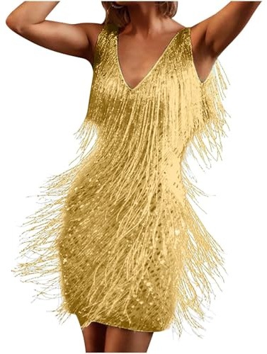 Generico Abito da donna con nappe anni ‘20, abito con frange, con spallini, costume da donna per feste, Carnevale, Cocktail party