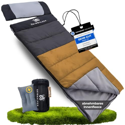 SKINWALKER Sleeping Bag Winter Outdoor up to -15°C with Removable Fleece Blanket Winter Sleeping Bag for Adults 3-4 Seasons Sleeping Bag & Blanket Sleeping Bag Summer & Winter (Ochre Grey)
