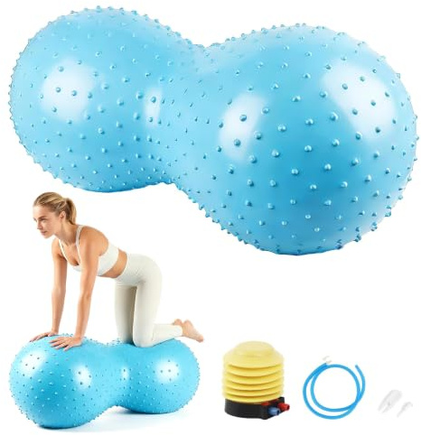 LOMUG Ballon de yoga, 90 x 45 cm, ballon de gymnastique, pilates, yoga, cacahuète, balle avec pompe à air, ballon d'assise et ballon de fitness, balle cacahuète pour enfants, massage anti-éclatement