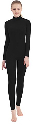 SUPRNOWA Women's Jumpsuit Bodycon Full Body Footless Unitard Long Sleeve Bodysuit with Zipper Comfortable Spandex One-Piece Dance Costume (Medium, Black)
