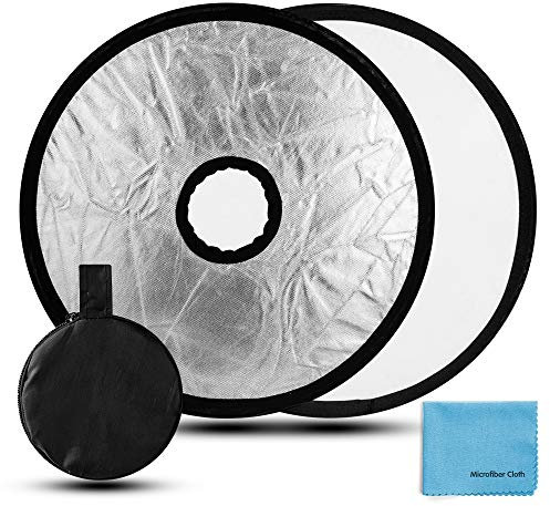 Fotover 30cm 2 in 1 Runde Faltreflektor Hohl Objektive Mount Lichtreflektor (Silber, Weiß) mit Tragetasche