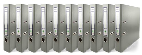 Netuno 10x Ring-Buch Grau DIN A4 Ekobox 2-Ring-Mechanik 5cm Ringmappe a4 schmaler Aktenordner a4 schmal Aktenordner dünn Kunststoffordner einfarbig Ordner Dokumente Ringbuch Ordner Schulordner