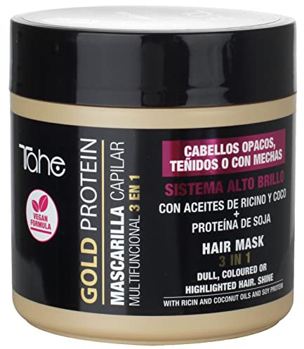 Tahe Gold Protein Mascarilla capilar multifuncional 3 en 1 para cabellos opacos, teñidos o con mechas (400 ml)