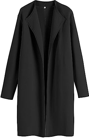 ANRABESS Women's Long Cardigans Sweater 2025 Fall Dressy Casual Lapel Knit Warm Trench Coatigan Oversized Blazer Jacket Coat Black Medium