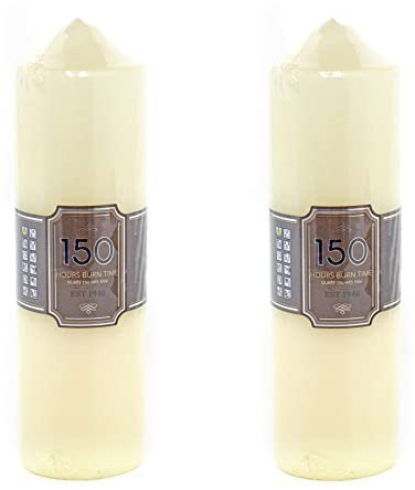 Pack of 2 x 150 Hour Cream Church Pillar Candles | 24cm x 7cm Ivory Cream Candle Blocks | Unscented Tall Votive Lanterns