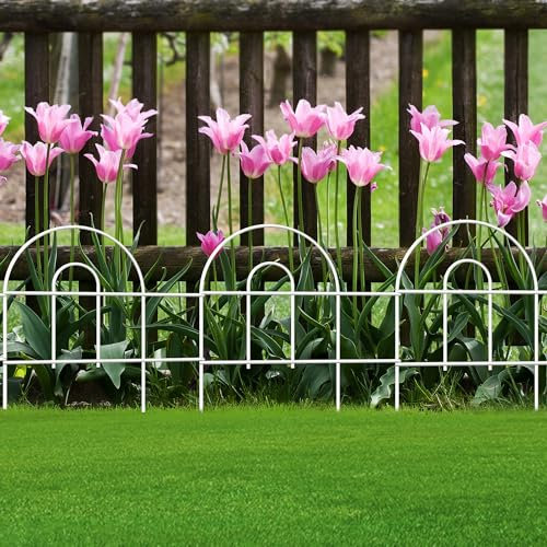 FOREHOGAR Decorative Garden Folding Border Fence 18in X20ft Rustproof Metal Wire Edging Flower Bed Fences Panel Outdoor White Garden Fencing Edge Patio Landscape