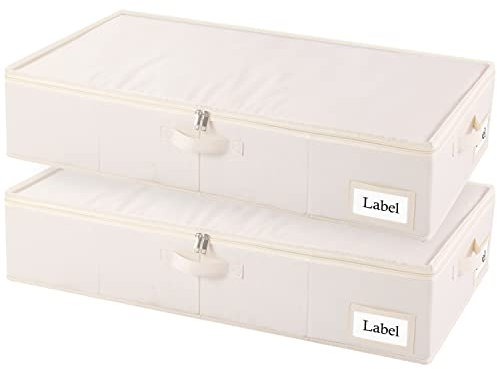 Yawinhe Under Bed Storage Containers, Sturdy Zipper und Label Holders, Foldable Blanket Bags, for Comforter, Clothing, 80x40x15cm, Beige, 2-Pack, SNH002BEL-2