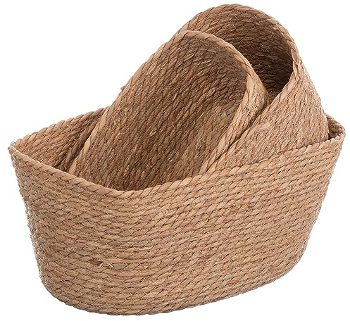 Brandsseller Paniers en Jonc de Mer Lot de 3 34 cm, 30 cm et 25 cm Rangement Décoration Paniers tressés - Naturel