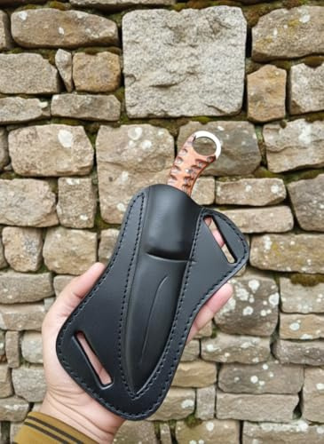 Fixed Blade Hunting Back Belt Tracker Knife Damascus Steel EDC Bushcraft Knives, Full Tang Scout Carry Knife with Leather Sheath, Ideal for Skinning Outdoor Camping, Hunting, Hiking, Survival Knives
