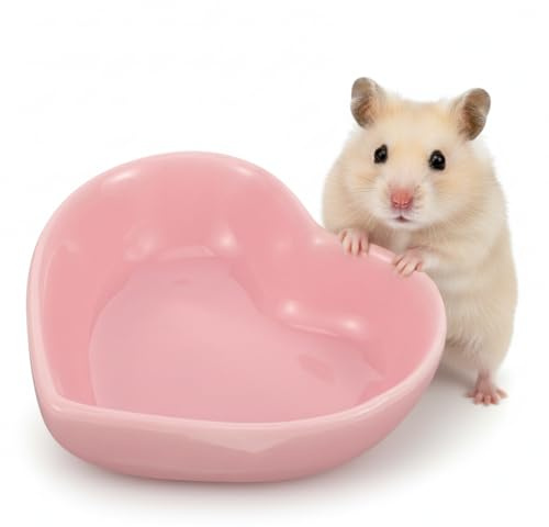 UKCOCO Ceramic Heart Shaped Pet Bowl: Non-Tip Food & Water Dish for Hamsters, Guinea Pigs, Hedgehogs, Gerbils - Cute Pink Porcelian Feeder for Small Animals