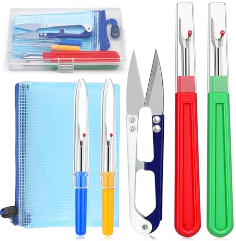 7 Stück Nahttrenner Set, 2 Große und 2 Kleine Nahttrenner mit Schutzkappe zum Entfernen von Stichen, mit Schere, Aufbewahrungstasche, Aufbewahrungsbox für DIY Näharbeiten