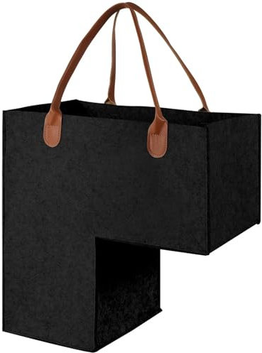 NihaoWXM Cesto per Scale Cestino portaoggetti in Feltro Resistente a Forma di L da 1/2 Pezzo con Manici in PU, Decorazione for Scale, Ufficio, casa, Vestiti, Giocattoli e Altro.(Black,1PC)