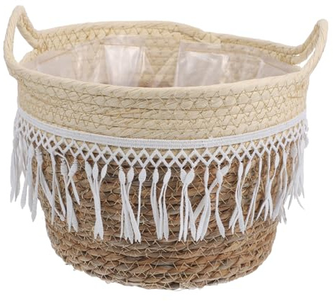 BESTonZON Panier Fleur Tressé Main avec Doublure Jardinière Champêtre pour Plantes Intérieur Et Extérieur