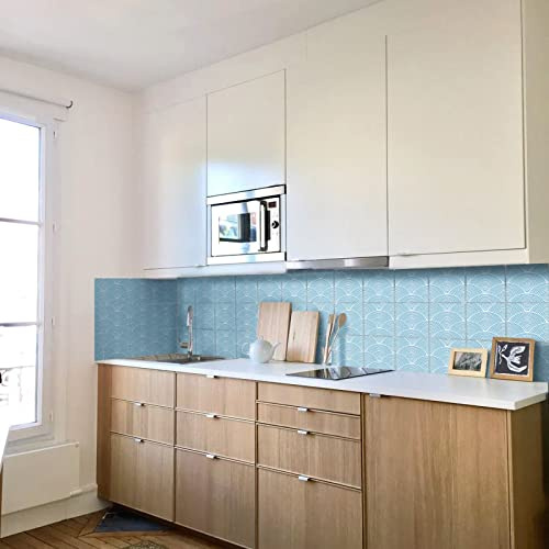 QBYRSSS Exquisite Tile Stickers 15cm x 15cm Duck Egg Blue Kitchen Tile Stickers for Bathroom Stick on Wall Tiles Backsplash for Kitchen Stick on Tiles Self-Adhesive Vinyl Home Decoration