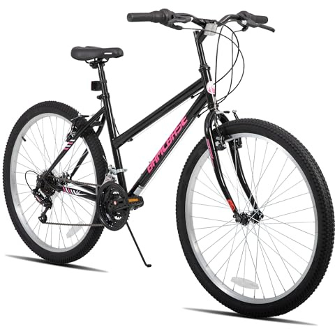 Hiland 24 Inch Women's Mountain Bike, Bike for Girls & Women, 18 Speed MTB Bike with V-brake, Sturdy Steel Frame Mountain Bike, Black