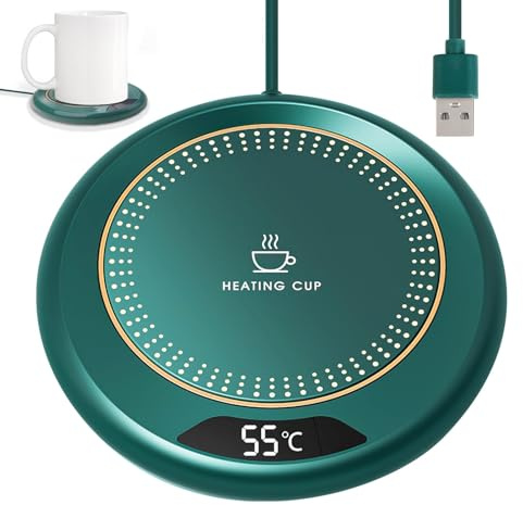 Coffee Mug Warmer Adjustable Smart Beverage Heated Coaster with 3 Temperature 55 65 75 ℃ Settings USB Rechargeable 8Hour Auto Shut-Off Smart Touch Control for Desk Tea Milk Candle Warmer Xmas Gifts