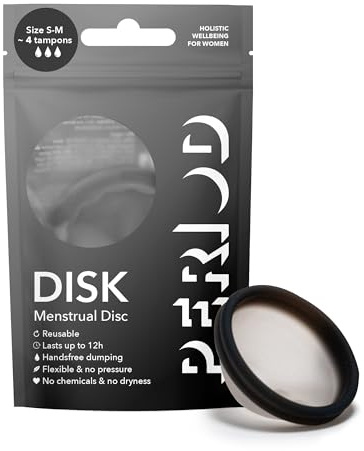 PERIOD återanvändbar menstruationsskiva – menstruationsskiva av platina-nätverk av medicinsk silikon, med automatisk tömningsfunktion – bekväm för alla faser av menstruation, S/M