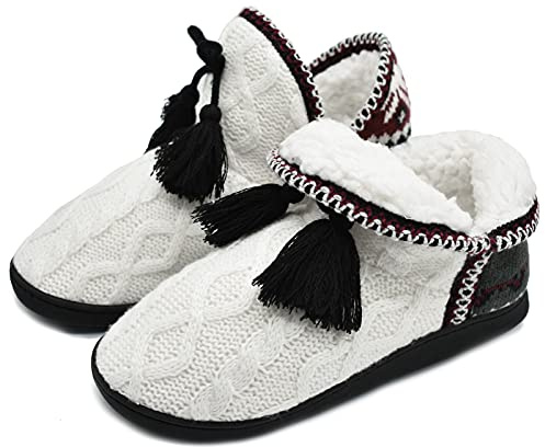 COFACE acogedora cabaña para Mujer con pompón Calientes gestrickte Zapatillas Maletero TPR Plantillas innengefüllt Zapato en 5 Colores