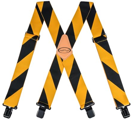 MELOTOUGH Men's Suspenders Fully Elastic 2 inch Wide X back Heavy Duty Tradesperson's Pant Suspender (Waring Yellow Strip)