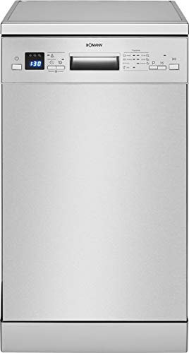 Bomann GSP 7411 IX Spülmaschine, Stand/Unterbau, 45 cm Ausführung, 9 Maßgedecke, 7 Programme, LED- Display/Kontrollanzeigen, Reinigungstemperaturen 45°C - 65°C, Edelstahl [Energieklasse E]