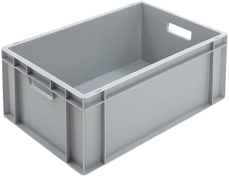 BiGDUG Euro Stacking Boxes - Heavy Duty Euro Containers Storage Box - Stackable Warehouse Crates (x4 Grey 230h x 400w x 600d mm)