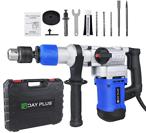 VickyHome 1500W Rotary Hammer Drill, 4500 RPM SDS Hammer Drill Impact Drill Concrete Tile Breaker Demolition Heavy, 360° Rotating Handle, Grease, Chisels and Drill Bits with Case, Heavy Duty