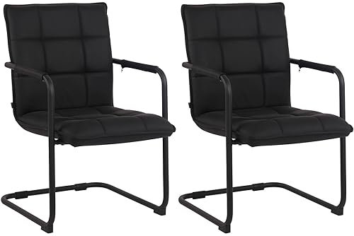 CLP 2er Set Stühle Gandia Echtleder I Freischwinger Mit Armlehnen I Gepolsterte Esszimmerstühle, Farbe:schwarz, Gestell Farbe:schwarz
