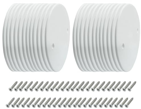 Unlorspy 24 Pcs 4.56 Inch White Plastic Ceiling Blank, 2.36 Hole Distance Flat Round Wall Hole Cover Circle Wall Plate Ceiling Cover Plate with Screws for Ceilings or Wall