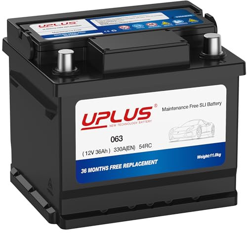 UPLUS 063 Car Battery, 12V 36Ah Maintenance Free Automotive Battery, 330A 54RC, for standard non-start-stop vehicles 206L x 174W x 176H(mm)
