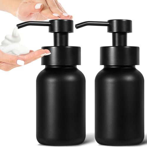 GMISUN Dispenser di sapone per schiuma, 250 ml, in schiuma, nero opaco, in vetro, per cucina, 2 pezzi, moderno dispenser di schiuma per bagno, dispenser di schiuma di sapone ricaricabile, dispenser