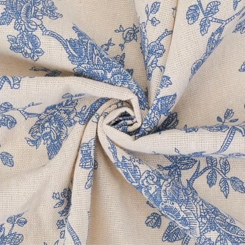 CABODYALS Tela de Algodón y Lino con Flores - Mezcla de Lona Blanca Rectangular de 0.91 m y 63 Pulgadas para Coser, Hacer Ropa, Acolchar y Decoración