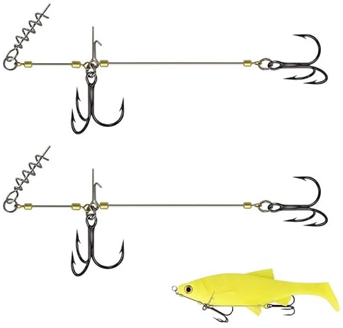 2 Stück Stinger Haken Mit Vorfach System, Screw In Hecht Systeme Für Gummifische, Mit Jigkopf, Shallow Rig Hecht Stinger Systeme, Für Köder Der Größen S, M, L (L)
