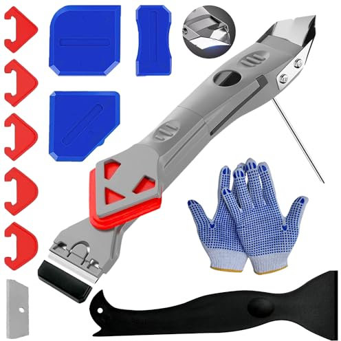 Yallafix Silicone Tool Finishing Pack with Safety Gloves Bathroom Sealant Remover Caulking Tools Kit Scraper Profiling Smoother Applicator Removal for Baths Tiles Floor Corners etc