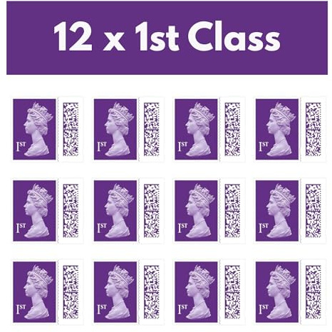 12 x 1st Class Orignal Barcoded Stamps Royal Mail Self Adhesive UK Letter Postage Stamps for Postage - Purple