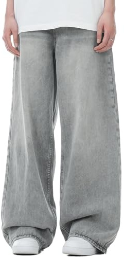 Generisch Jean baggy large pour homme style Y2k Gris Vintage Pantalon en denim avec large ample Pantalon de patineur confortable Pantalon de loisirs, gris clair, M