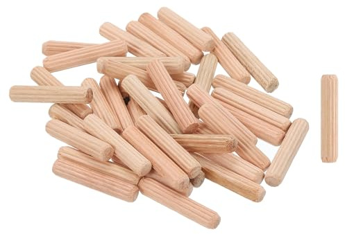 QUARKZMAN 50 Piezas De Clavijas De Madera De 1/4x1-3/16 (6mmx30mm), Clavijas De Madera Dura Con Extremos Biselados Y Estriados, Varillas De Madera Para Muebles Y Manualidades DIY