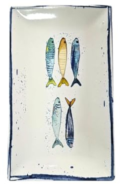 Ekilikua Home Vajilla de cerámica con dibujos de peces | Cuenco Cerámica | Plato de Cocina | Fuente Vajilla de Porcelana Vintage Diseño | Ideas de Regalos Hogar (Fuente Peces 20x13)