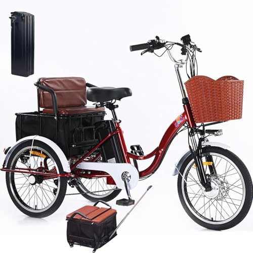 ZHZWwansuGE Triciclo EléCtrico para Adultos De 20″ (7 Velocidades), BateríA ExtraíBle De 48V 12Ah (AutonomíA: 40km), 3 Modos De ConduccióN, con Bocina + Faro Led, para Paseos Diarios, Compras D