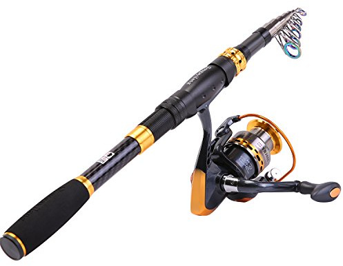 Sougayilang Angelruten-Spule Combos Kohlefaser Teleskop-Angelrute mit Spinnrolle für Reisen in Salzwasser und Süßwasser, 2,1 m